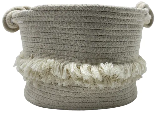 Cream Woven Storage Basket With Fringe