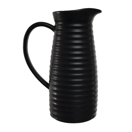 Matte Black Ribbed Ceramic Pitcher