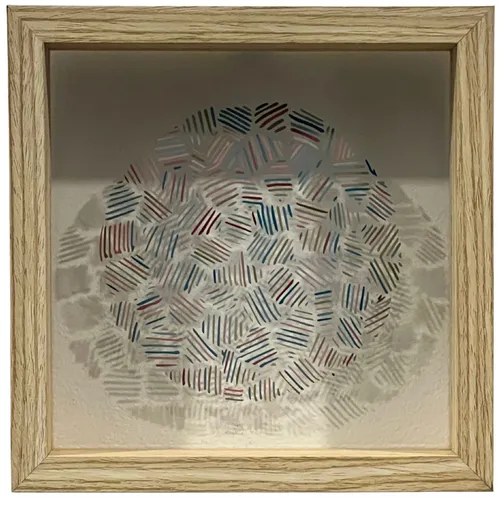 Multicolour Dash Line Orb On Clear Glass In Wood Frame