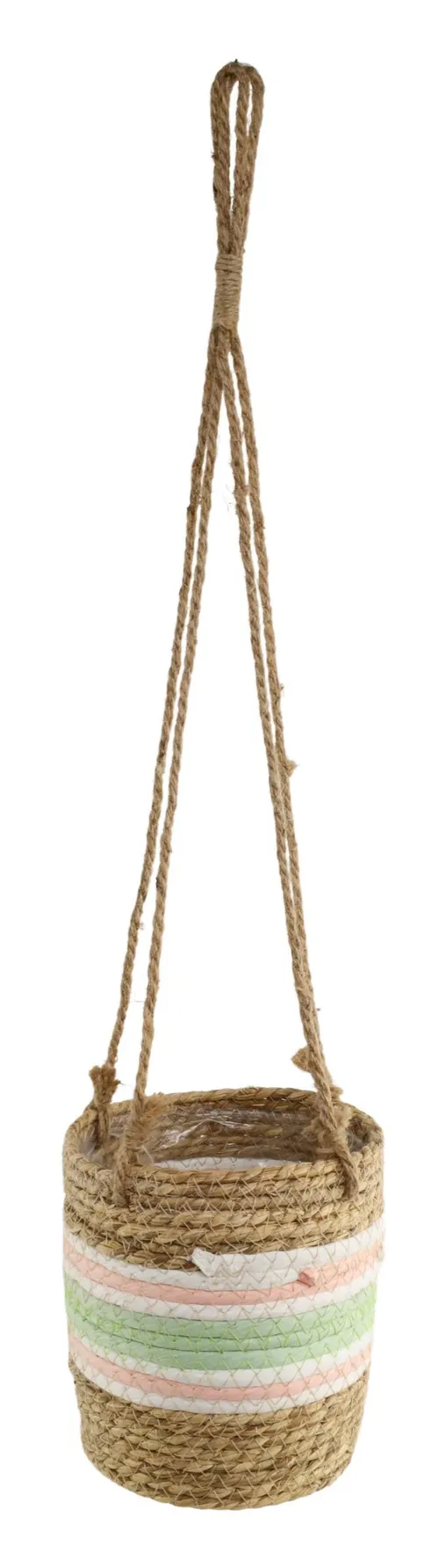 Pink & Green & Rattan Woven Hanging Plant Basket