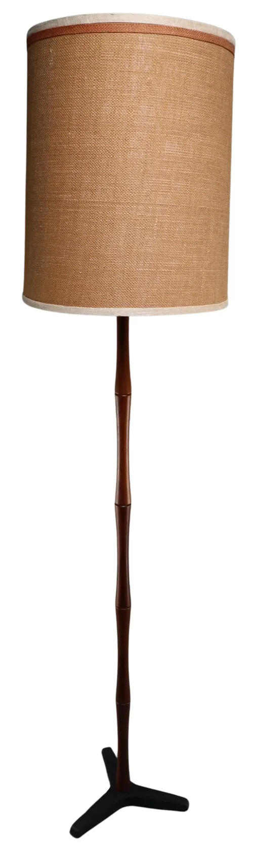 Vintage Teak Spindle Floor Lamp With Brown Shade