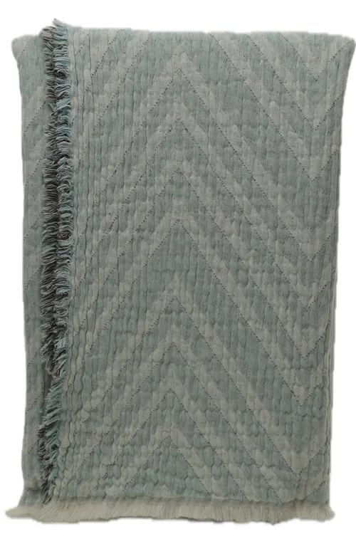 Pale Blue & White Zig Zag Pattern Throw Blanket