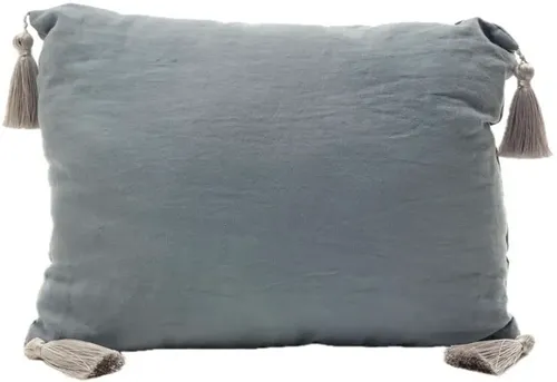 Light Blue Solid Throw Pillow With Silver Tassels