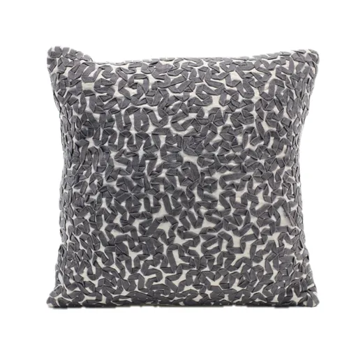 Charcoal Grey Flat Ribbons With Solid Off White Three Button Back Throw Pillow