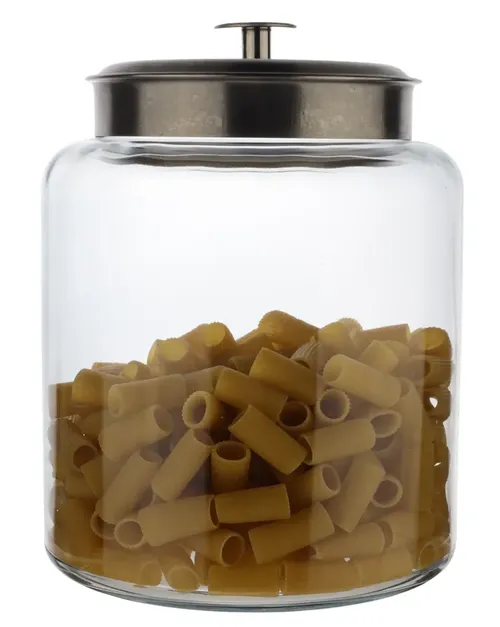 Clear Glass Canister With Silver Lid Containing Pasta Noodles 