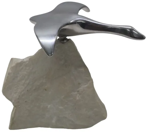 Polished Aluminum Canadian Goose On Large Stone Base