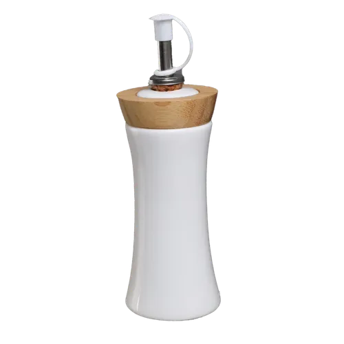 White Ceramic & Wood Vinegar Bottle