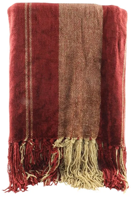 Burgundy & Gold Throw Blanket With Tassels