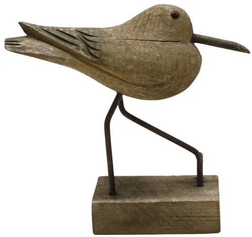 Natural Carved Bird With Metal Legs On Wood Base