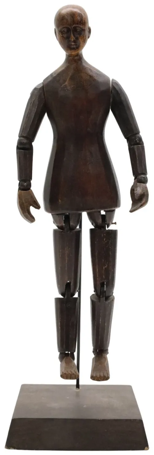 Dark Wood Articulated Manikin On Stand
