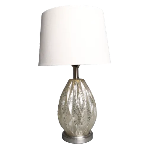 Mirror Crackled Aged Table Lamp With Chrome Accents & Beige Shade