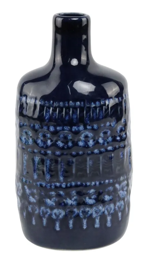 Blue Patterned Ceramic Bottle Vase