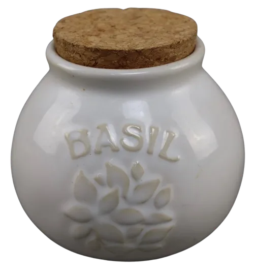 White Ceramic Basil Canister With Cork Lid