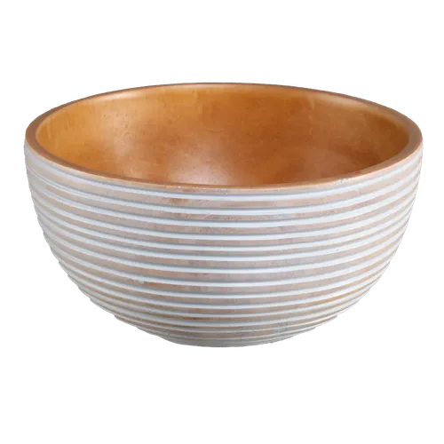 White Horizontal Ribbed Wood Small Bowl