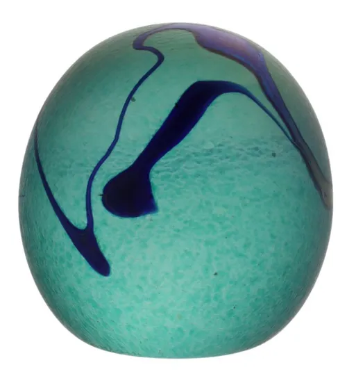 Blown Green Paperweight With Blue