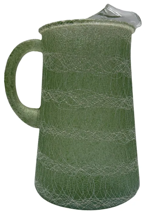 Vintage Green Glass Spaghetti Pitcher 