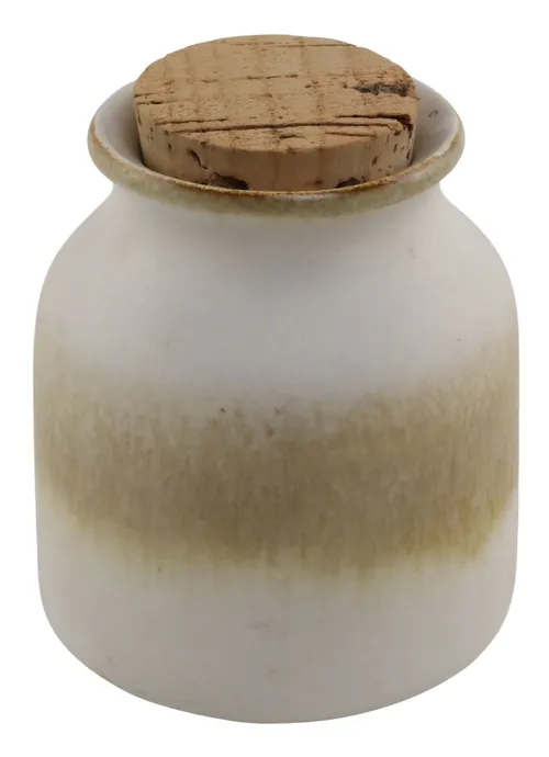 White & Beige Ceramic Jar With Cork Lid
