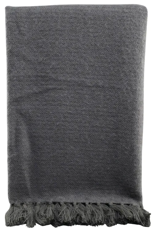 Charcoal Grey Throw Blanket With Fringe