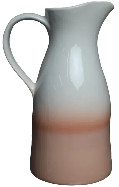 Peach Coral & White Ceramic Pitcher