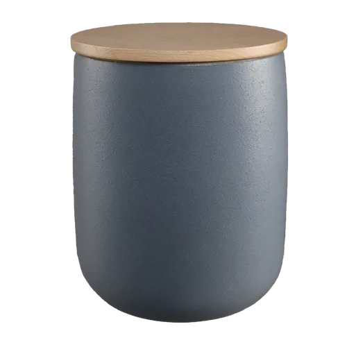 Iron Grey Ceramic Canister With Wood Lid