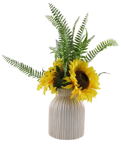 Artificial Sunflowers In Ceramic Ridged Vase