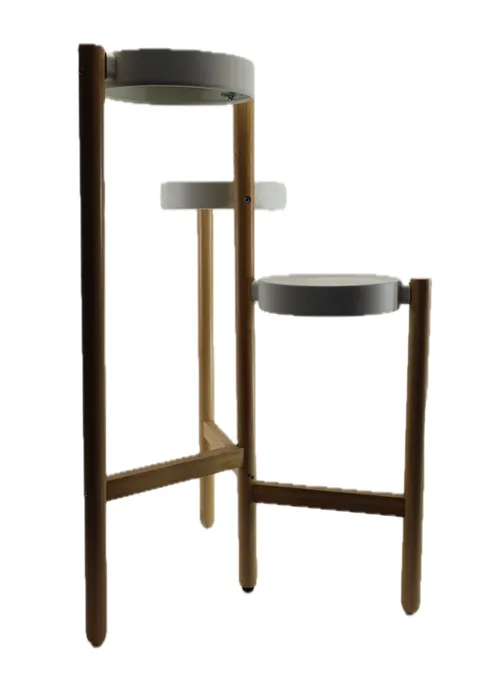 Wood Stem & White Disc Three Tier Plant Stand