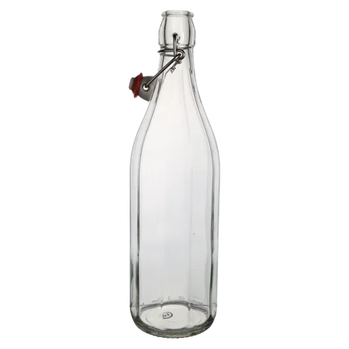 Clear Glass Ribbed Bottle With Hinged Cap