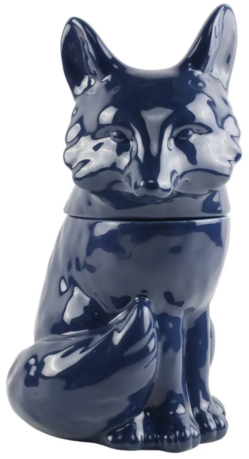 Blue Ceramic Fox Cookie Jar