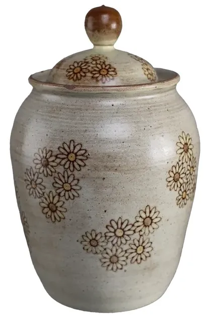Oatmeal Daisies Stoneware Canister With Lid