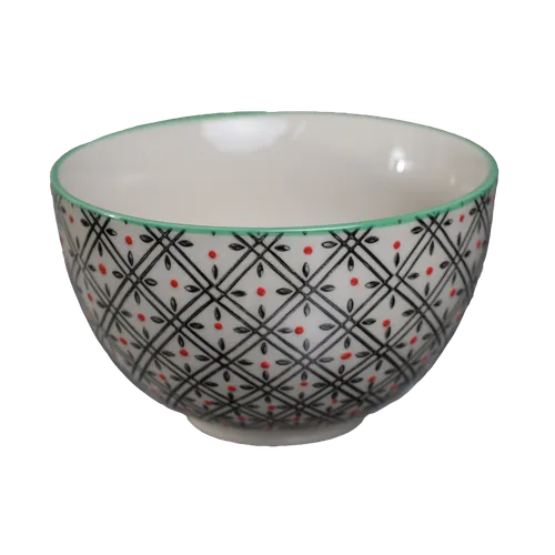 Black & Red Double Cross Diamonds Small Bowl With Green Rim