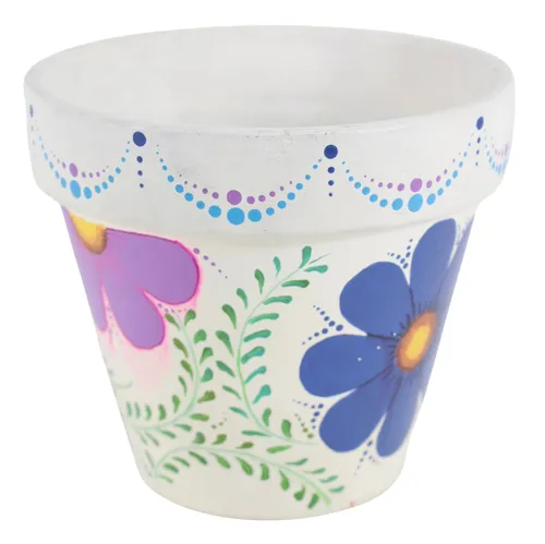 Half Flowers Painted Terra-cotta Plant Pot