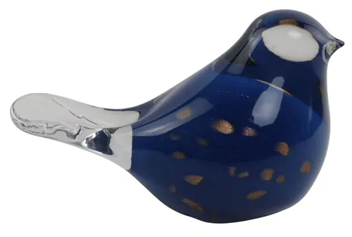 Blue & Gold Blown Glass Bird