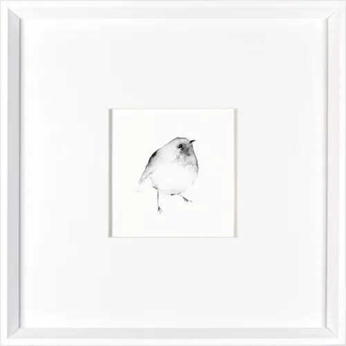 Little Bird Black & White On Paper With White Frame