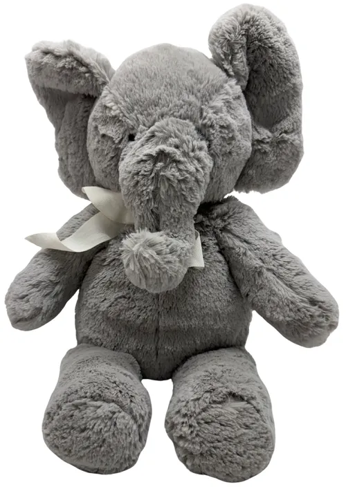 Grey Stuffed Elephant With White Bow Plush