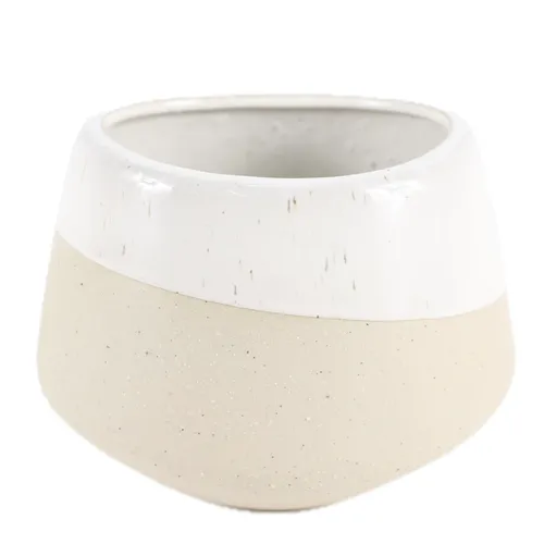 Textured Two Tone Cream & Beige Wide Mouth Ceramic Vase