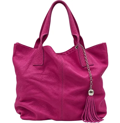 Vibrant Fuchsia-Pink leather Tote Bag