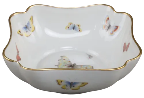 Fine Porcelain Butterfly Serving Bowl With Gold Trim & Scalloped Edges