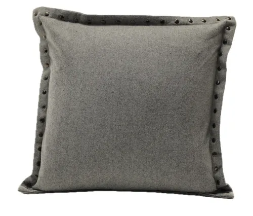 Solid Heather Grey Felted Wool Throw Pillow With Bronze Studs