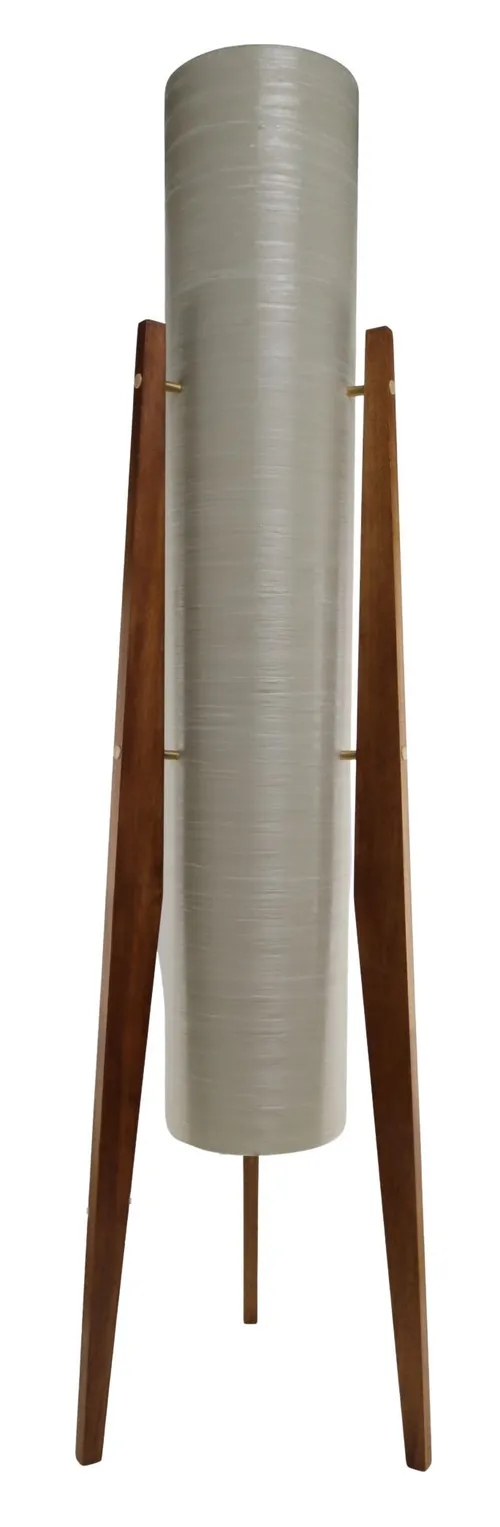 Off White Fibreglass & Teak Rocket Floor Lamp