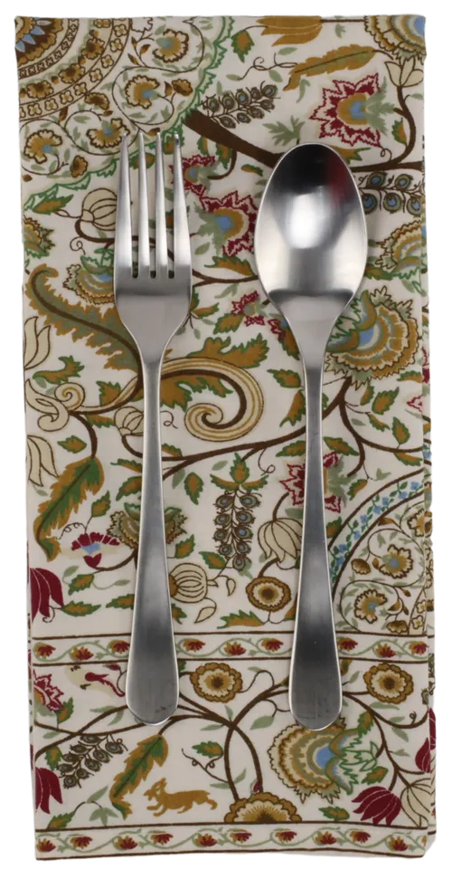 Cream With Green & Wine & Blue Floral Pattern Napkin