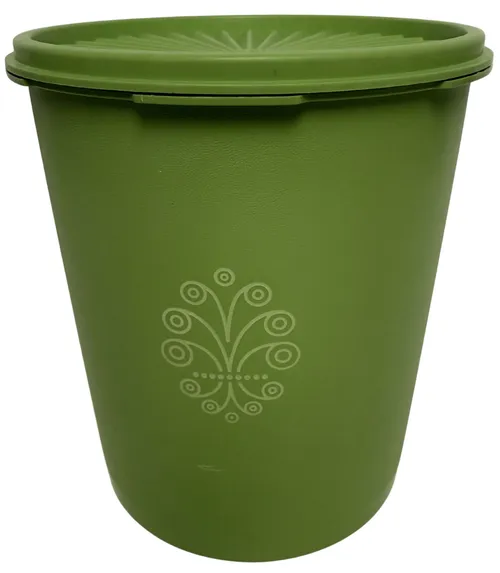 Vintage Green Plastic Storage Container With Lid - Large