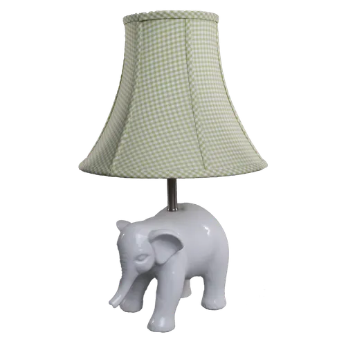 White Elephant Table Lamp With Green Gingham Shade