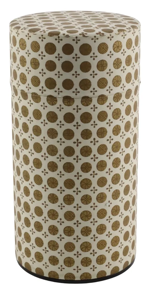 Cream & Gold Circles On Japanese Paper Tin Canister
