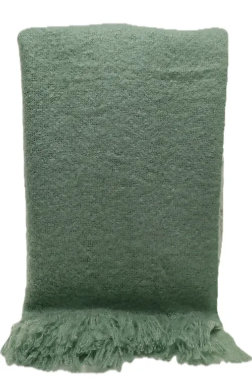 Pistachio Green Throw Blanket With Fringe Trim