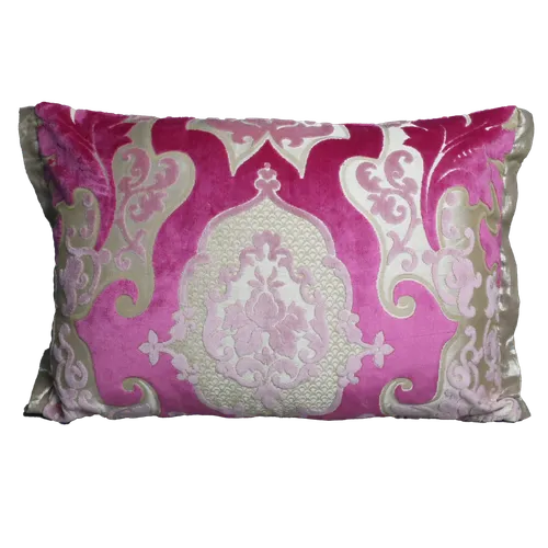 Fuchsia & Gold Velvet Damask Throw Pillow