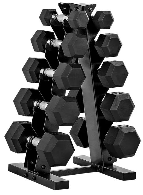 Rubber Coated Barbell Weight Set With Vertical Rack