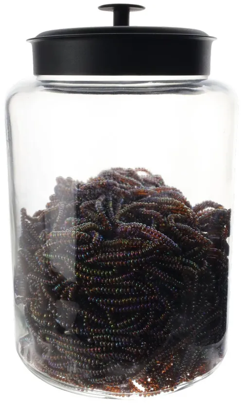 Glass Canister With Bead Strands