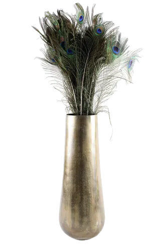 Aged Teardrop Copper Vase With Authentic Peacock Feathers