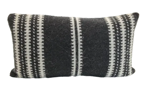Black And White Track Stripes Pattern Wool Throw Pillow