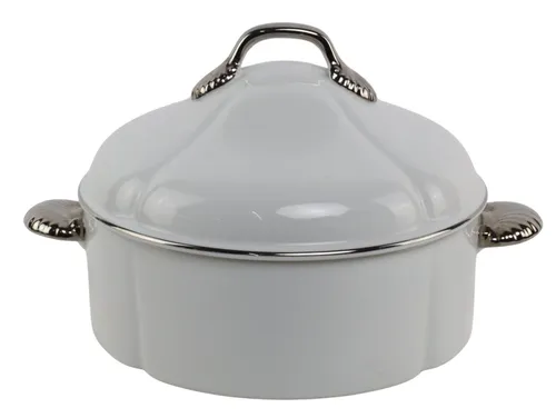 White & Silver Round Casserole Dish With Lid